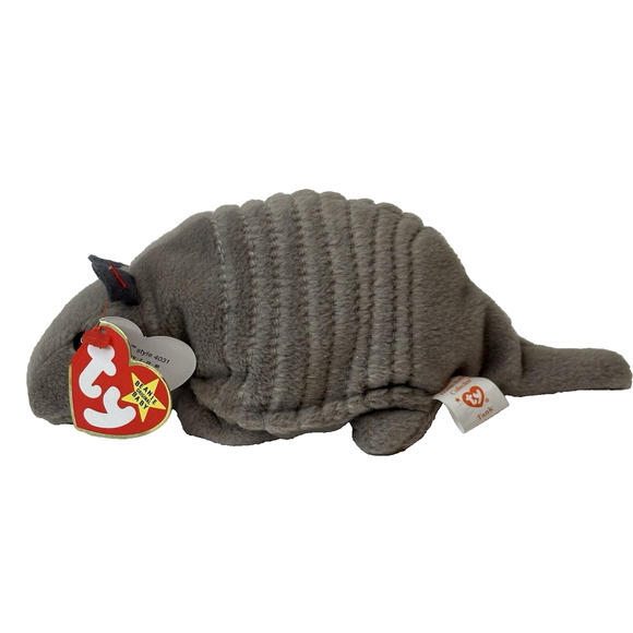 TY BEANIE BABY Tank Gray Armadillo 8" Plush 2-22-95 Original w/ Heart Tag #4031 - Picture 1 of 8